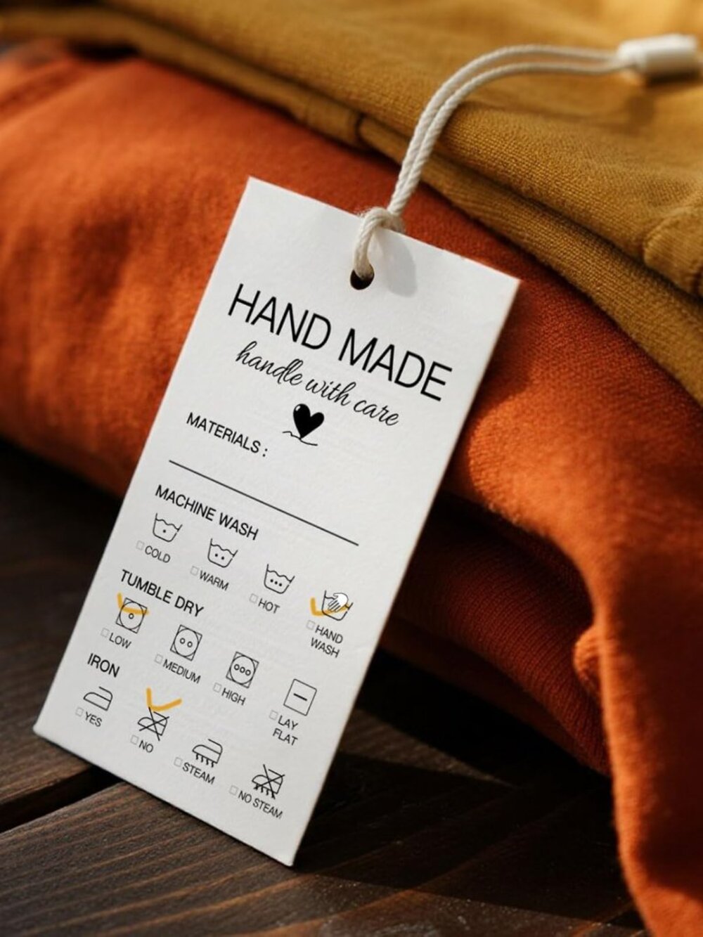 50 Pack Handmade Care Instruction Tags,2x3.5 Material Care Instructions Cards fo